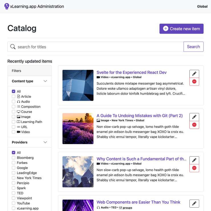 LXP Adminstrator Catalog Manager